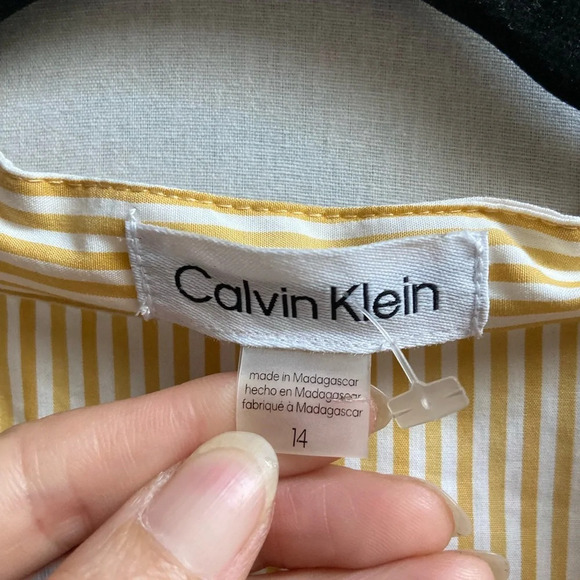 Calvin Klein striped cotton belted shirt dress Sz 14 - Picture 6 of 11